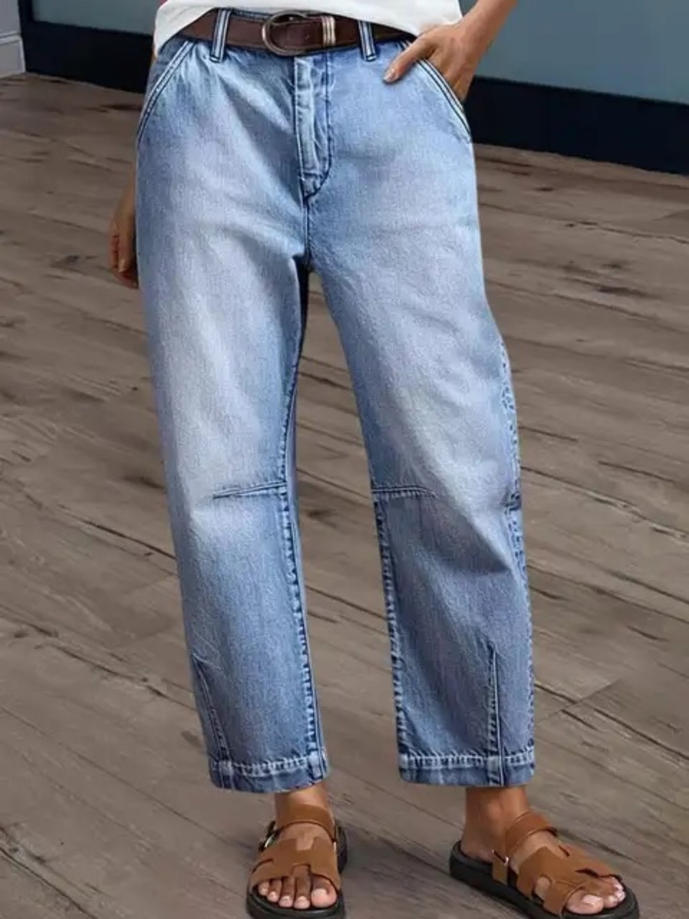 Women's Light Blue Boyfriend Jeans - Barrel Fit